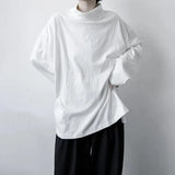 Mens Sports T-Shirt Patchwork Half High Neck Unisex T-Shirt Autumn Japanese Harajuku Style Individual Base Shirt Men's Clothing