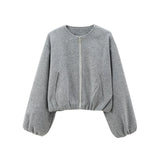 MUJER 2025 Fleece Bomber Jackets for Women Soft Zipper Woman's Sports Jacket Long Sleeve Cropped Jacket Women Coats Outerwears