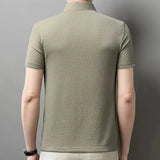 New Men's Business Casual Short Sleeved Bone Flower Solid Color POLO Shirt Fashion Breathable Comfortable Summer Versatile Top